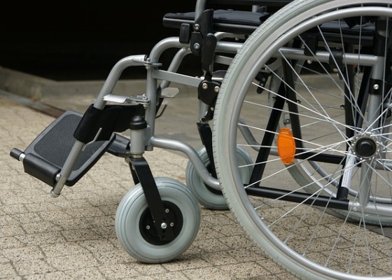 A manual wheelchair up close.